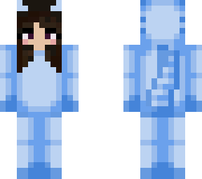 girl in an axolotl onesie but blue with short hair!