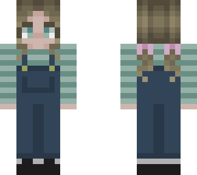 girl, green eyes, blonde braids, green striped shirt, overalls