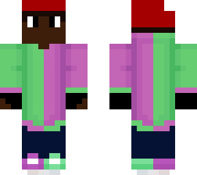 pink and green hoodie and with a santa hat