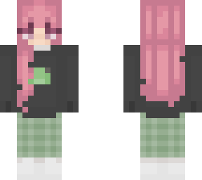 pink hair - frog plaid