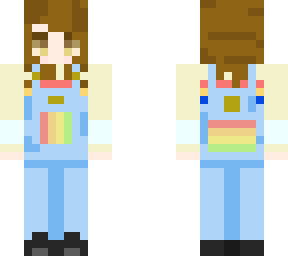 yellow sweater, overalls