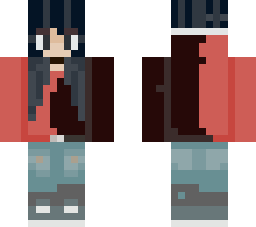 red and black with long jeans