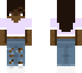 dark shaded skin with purple top and ripped jeans