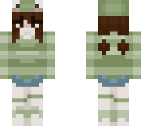 frog girl in green top and blue skirt