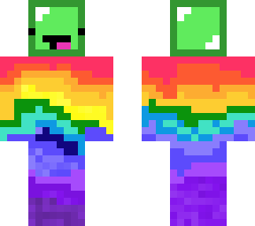 green skeepy in a rainbow sweater
