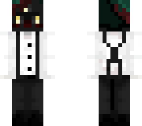 black void suspenders shaved head green hair red hair yellow eyes