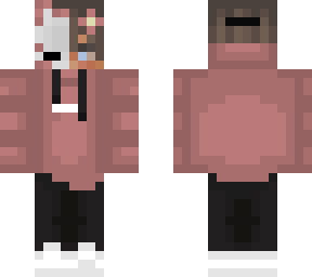 pink sweater with kitsune mask