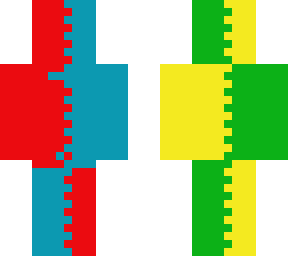 red, blue, yellow and green