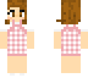 brown-haired girl in pink gingham dress
