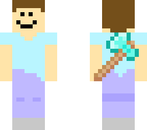 cartoon steve with a cartoon diamond axe