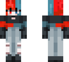 split dye red and blue skin short hair girl