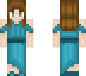 brown haired  girl with teal dress