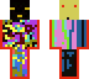 multicoloured enderman with a funny face behind