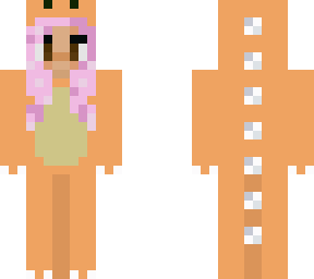 orange dino onesie with pink hair