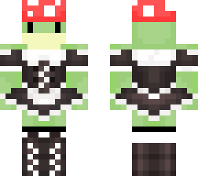 frog in maid dress and mushroom hat