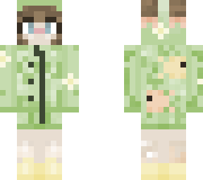 froggy raincoat with brown hair & buns>