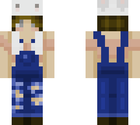 overals girl with bunny hat