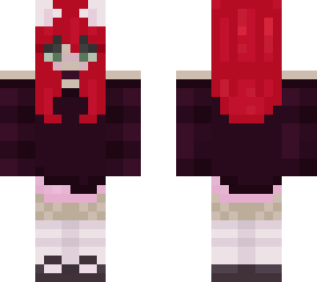 pink&black outfit red hair