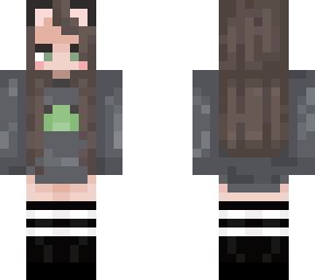 cat girl with frog hoodie and thigh highs