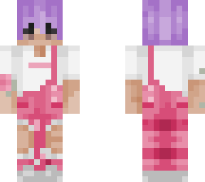purple hair boy with pink overalls