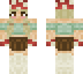 mushroom hat blonde green shirt brown skirt skin