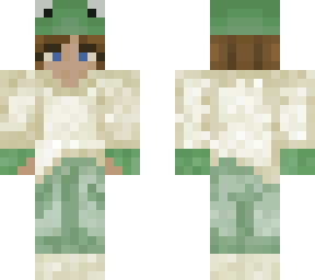 simple cream sweater, green pants and frog hat skin