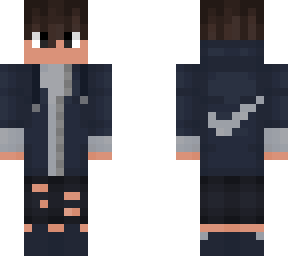 blue jacket with black ripped jeans!