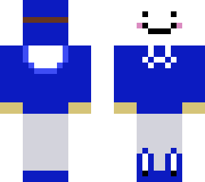 that guy with a blue hoodie and a blushing smile mask.