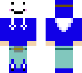 that guy with a blue hoodie and a blushing smile mask. 2