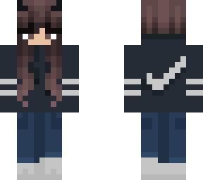 brunette nike hoodie (with devil horns)