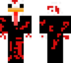 chicken with blood on his suit