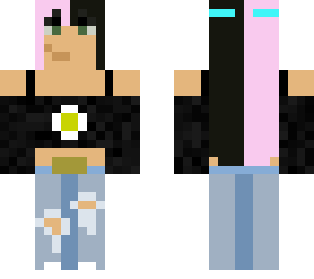 cute girl with half pink half and black hair, daisy top and jeans