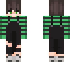 boy w/ black overalls and green striped shirt