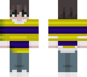 brown hair boy with blue and yellow striped shirt