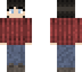 red sweater /w brown hair, blue jeans, brown shoes, blue eyes