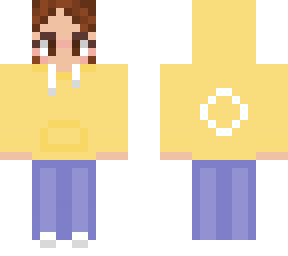 brown haired girl in yellow hoodie (shorter sleeves and normal jeans)