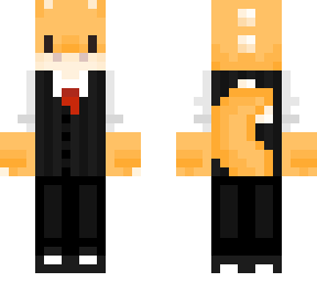 orange dino in a suit