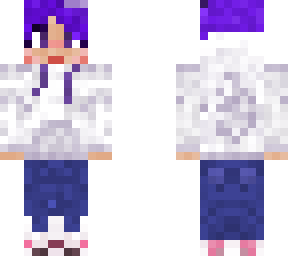 white hoodie purple hair