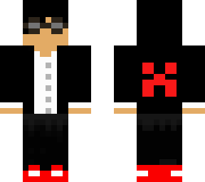 black hoodie with red creeper if you take off glasses its eyes r ugly