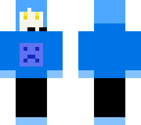 blue gamer girl with hoodie, gloves, leggings. and creeper logo