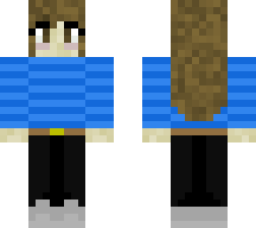 girl skin blue sweater with black pants