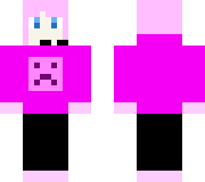 pink gamer girl with hoodie, gloves, leggings. and creeper logo