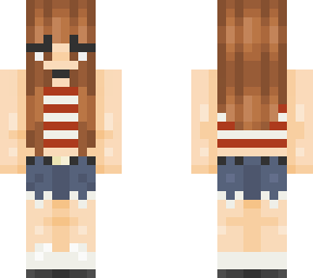 ~striped red crop top + jean shorts (tube top version)~