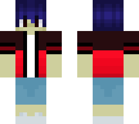 blue hair red jacket