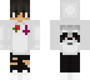 boy with raccoon hoodie with a rose and an upside down cross