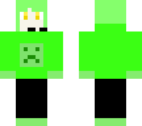 green gamer girl with hoodie, gloves, leggings. and creeper logo