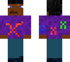 man in a purple shirt with creeper designs