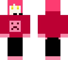 red gamer girl with hoodie, gloves, leggings, and creeper logo