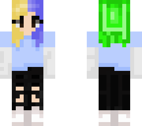 yellow blue and green hair with blue shirt