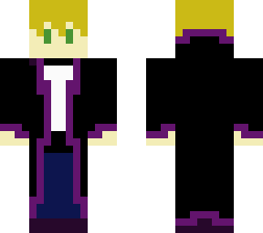 blonde man in purple and black coat